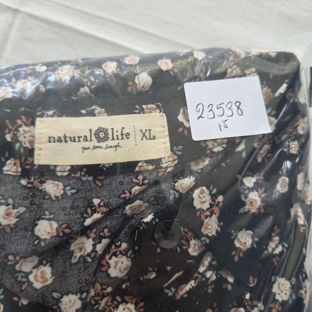 Natural Life Maxi Dress XL Floral Tiered Boho Button Cottagecore Peasant Coastal - Picture 15 of 15
